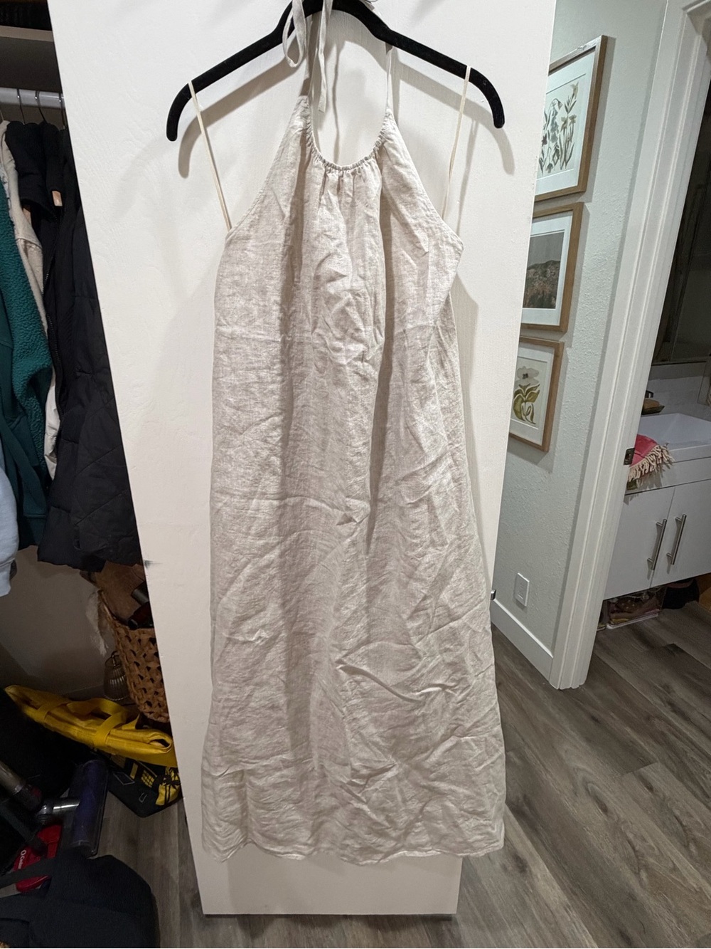 Aritzia Linen Halter Maxi Dress in Light Beige